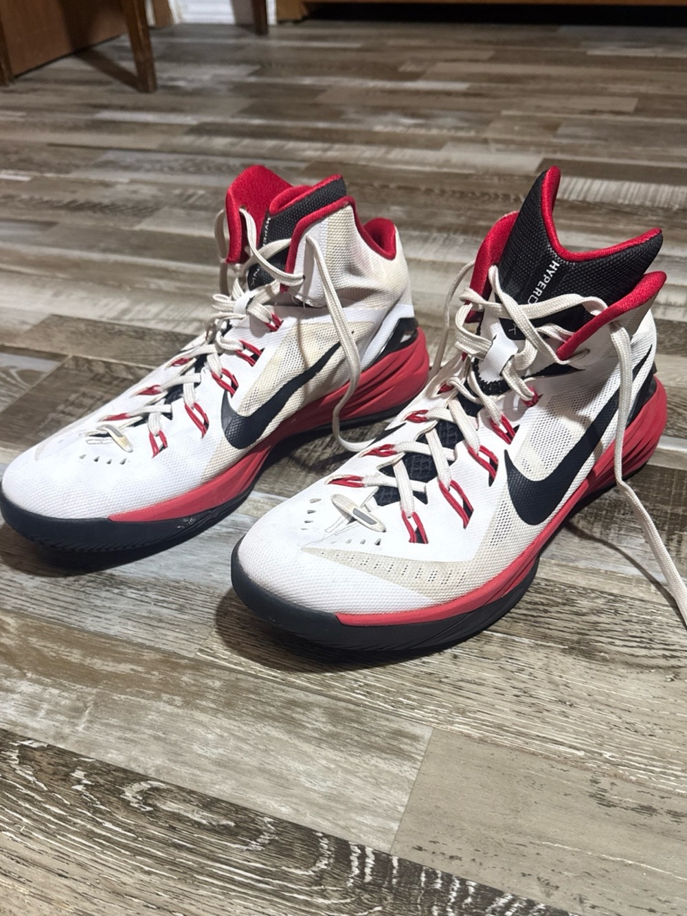 Nike White, Red and Black High-Top Basketball Sneakers